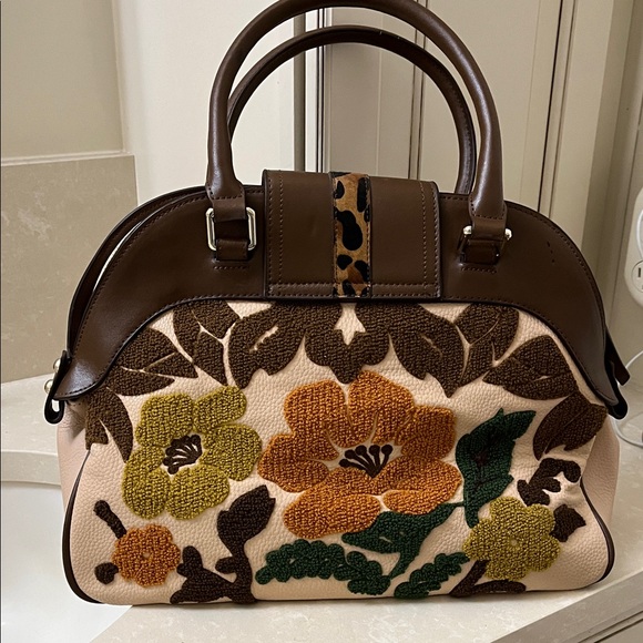 Sharif Brown Floral Embroidered Satchel - Picture 2 of 5